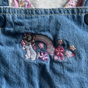 Vintage Disney Baby Girl Denim And Purple Floral Overall Dress Aristocats 0-3